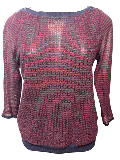 Small Ann Taylor Loft Womens Sheer Pullover Sweater Navy Burgundy