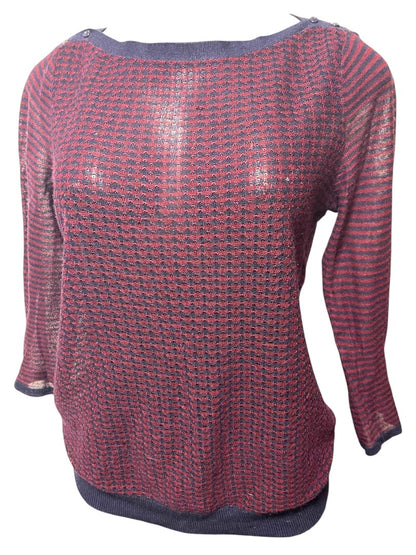 Small Ann Taylor Loft Womens Sheer Pullover Sweater Navy Burgundy