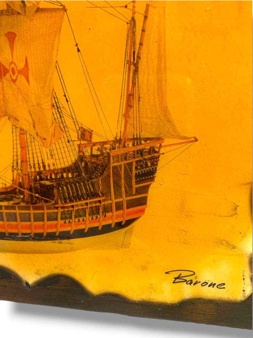 Vintage Barone Spanish Galleon Ship Resin Wood Plaque Wall Art 13" x 9.6"