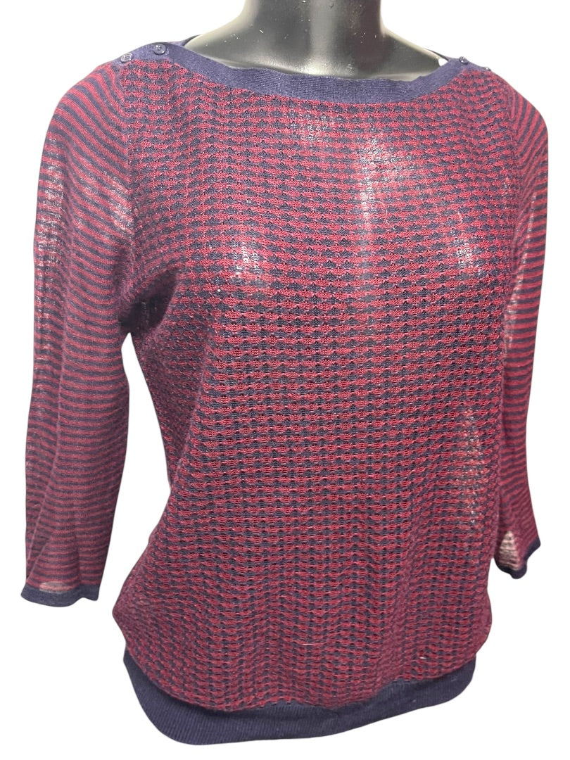 Small Ann Taylor Loft Womens Sheer Pullover Sweater Navy Burgundy