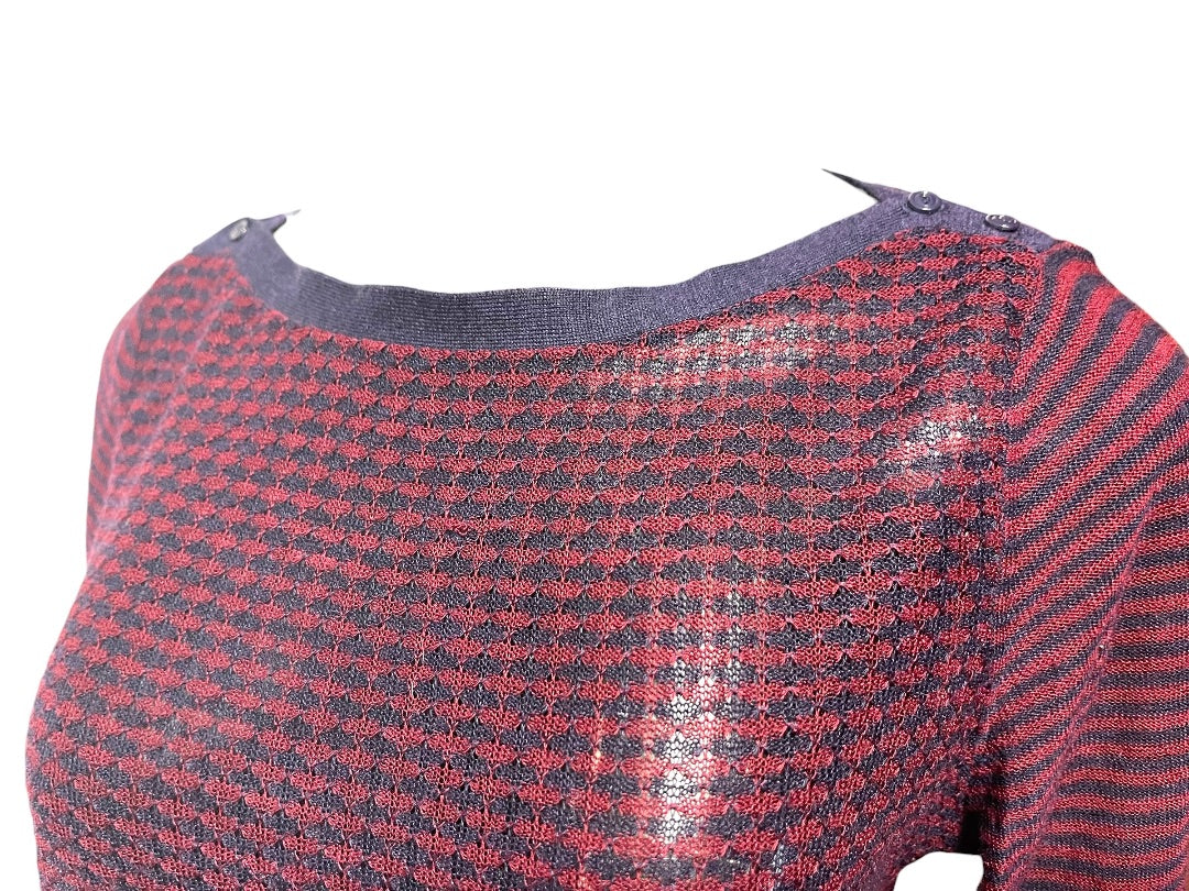 Small Ann Taylor Loft Womens Sheer Pullover Sweater Navy Burgundy