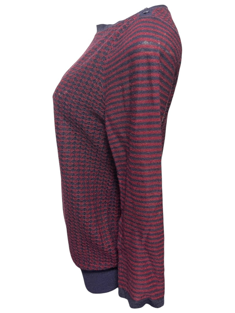 Small Ann Taylor Loft Womens Sheer Pullover Sweater Navy Burgundy