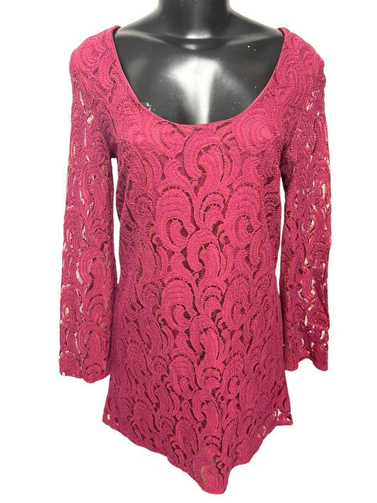 Size XS dee elle Magenta Lace Covered Dress Stretch Scoop Neck