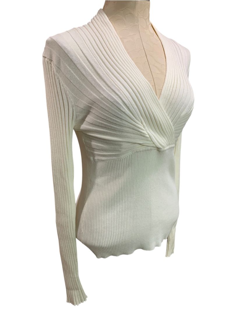 Large Hem & Thread Womens Cream Rib Knit Sweater Soft