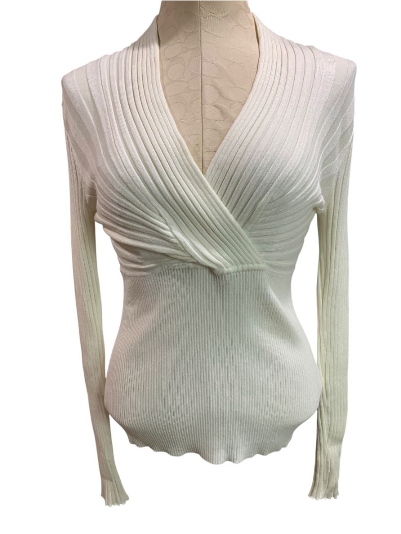 Large Hem & Thread Womens Cream Rib Knit Sweater Soft