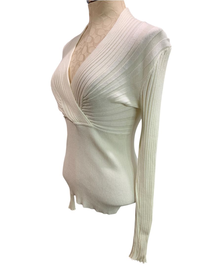 Large Hem & Thread Womens Cream Rib Knit Sweater Soft