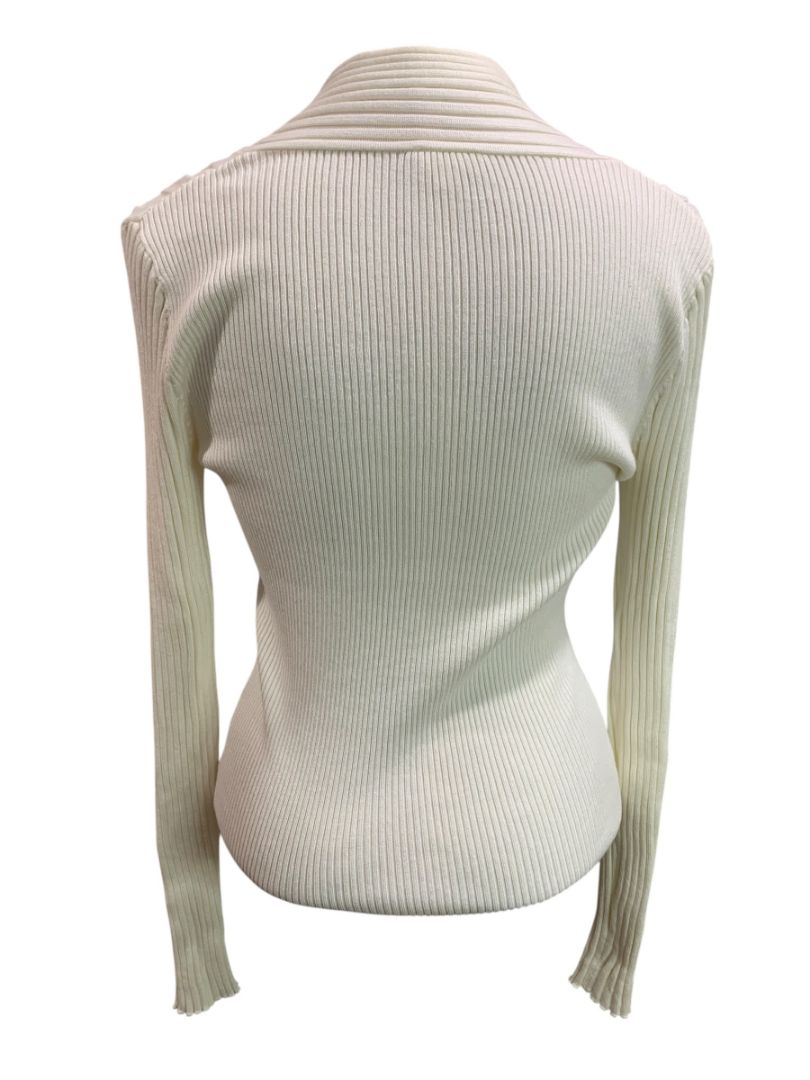 Large Hem & Thread Womens Cream Rib Knit Sweater Soft