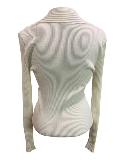 Large Hem & Thread Womens Cream Rib Knit Sweater Soft