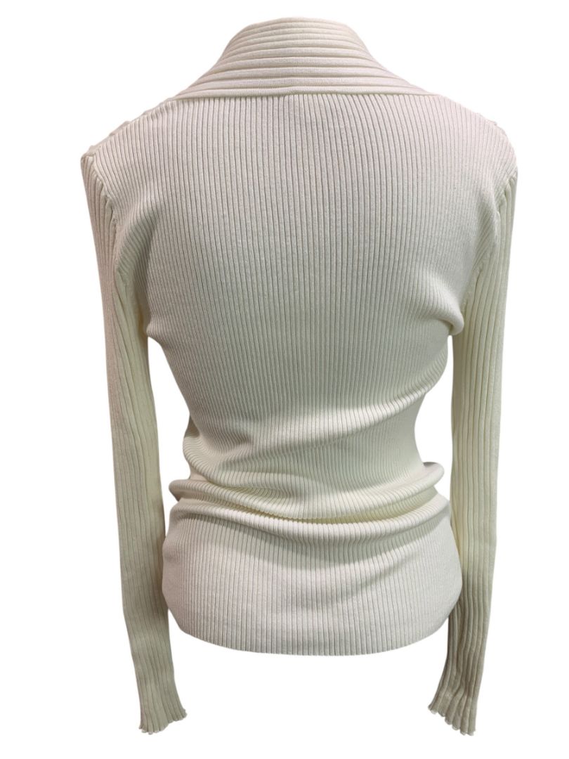Large Hem & Thread Womens Cream Rib Knit Sweater Soft