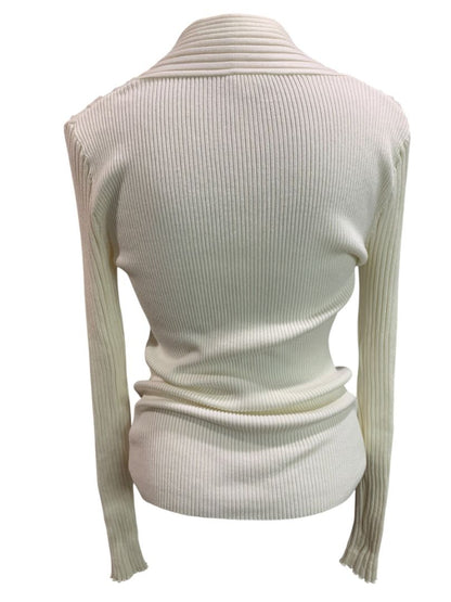 Large Hem & Thread Womens Cream Rib Knit Sweater Soft
