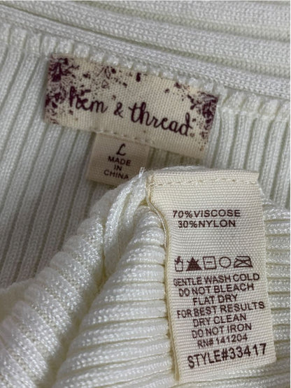 Large Hem & Thread Womens Cream Rib Knit Sweater Soft