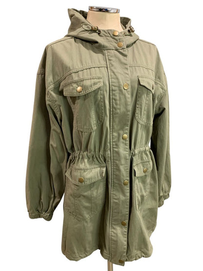 Large Arizona Jeans Co Womens Green Utility Cargo Jacket Hooded