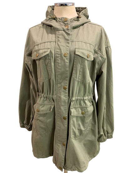 Large Arizona Jeans Co Womens Green Utility Cargo Jacket Hooded