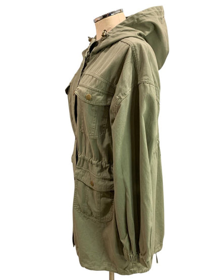 Large Arizona Jeans Co Womens Green Utility Cargo Jacket Hooded