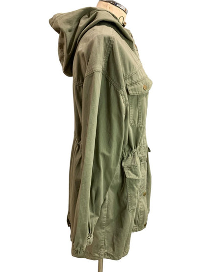 Large Arizona Jeans Co Womens Green Utility Cargo Jacket Hooded