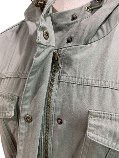 Large Arizona Jeans Co Womens Green Utility Cargo Jacket Hooded