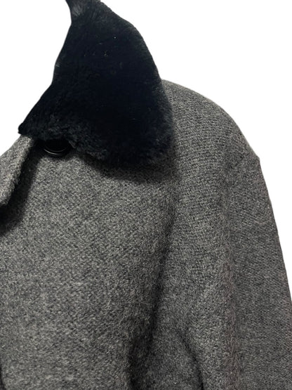 Medium Lord & Taylor Gray Sweater Wool Jacket Fleece Black Collar