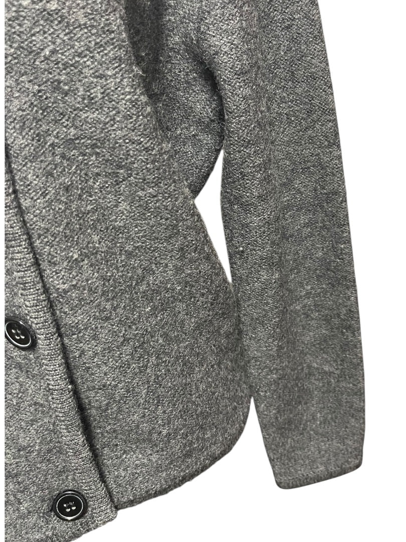 Medium Lord & Taylor Gray Sweater Wool Jacket Fleece Black Collar