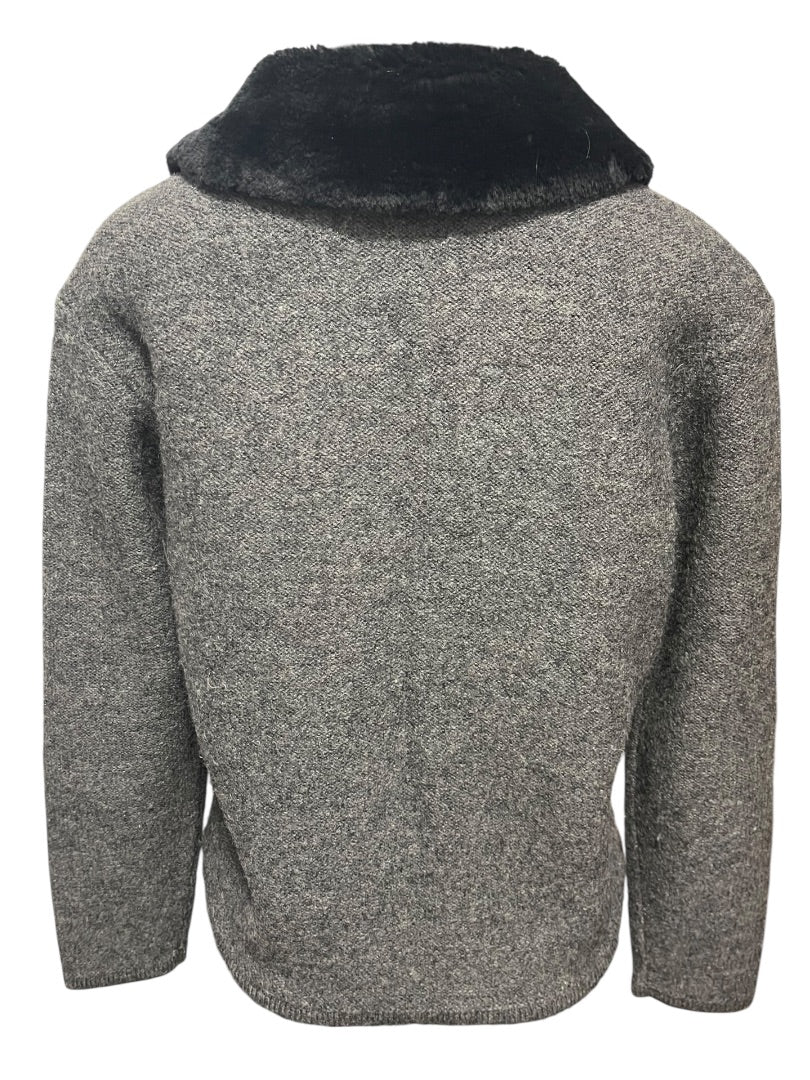 Medium Lord & Taylor Gray Sweater Wool Jacket Fleece Black Collar