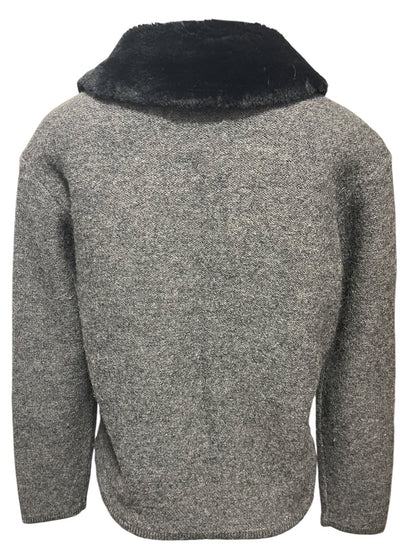 Medium Lord & Taylor Gray Sweater Wool Jacket Fleece Black Collar