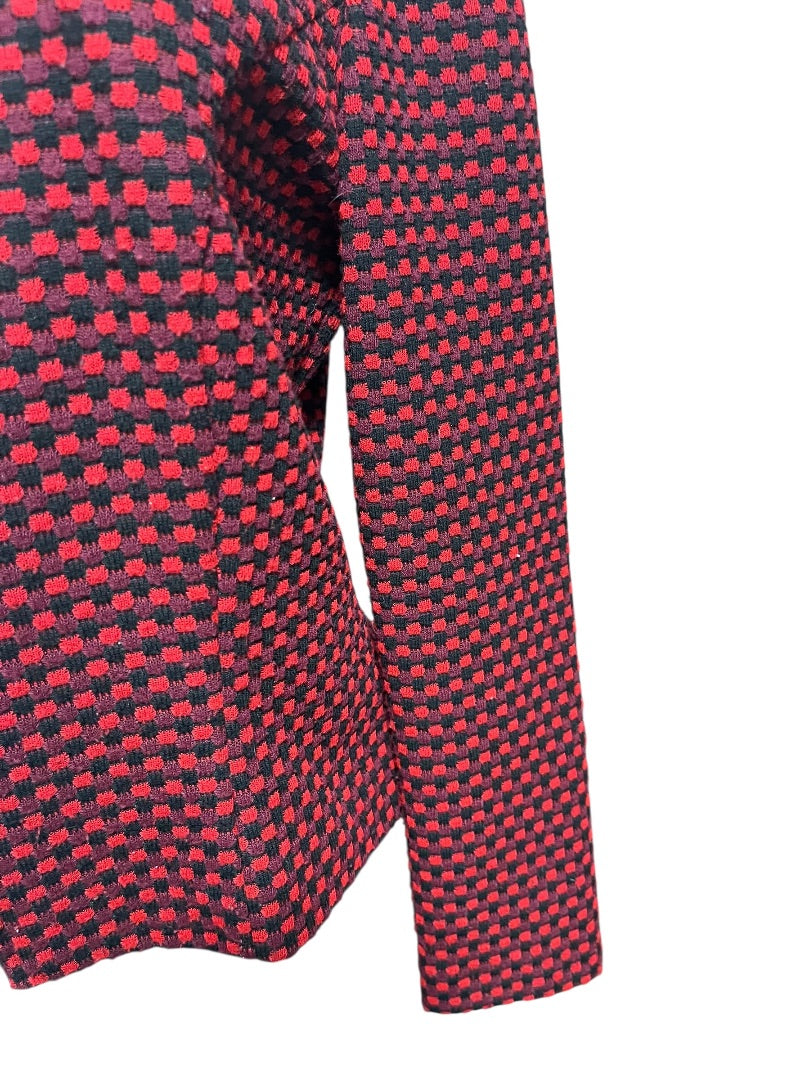 Size 8P Postive Attitude Vintage Womens Petite Zip Up Knit Checkered Jacket Fleece Collar