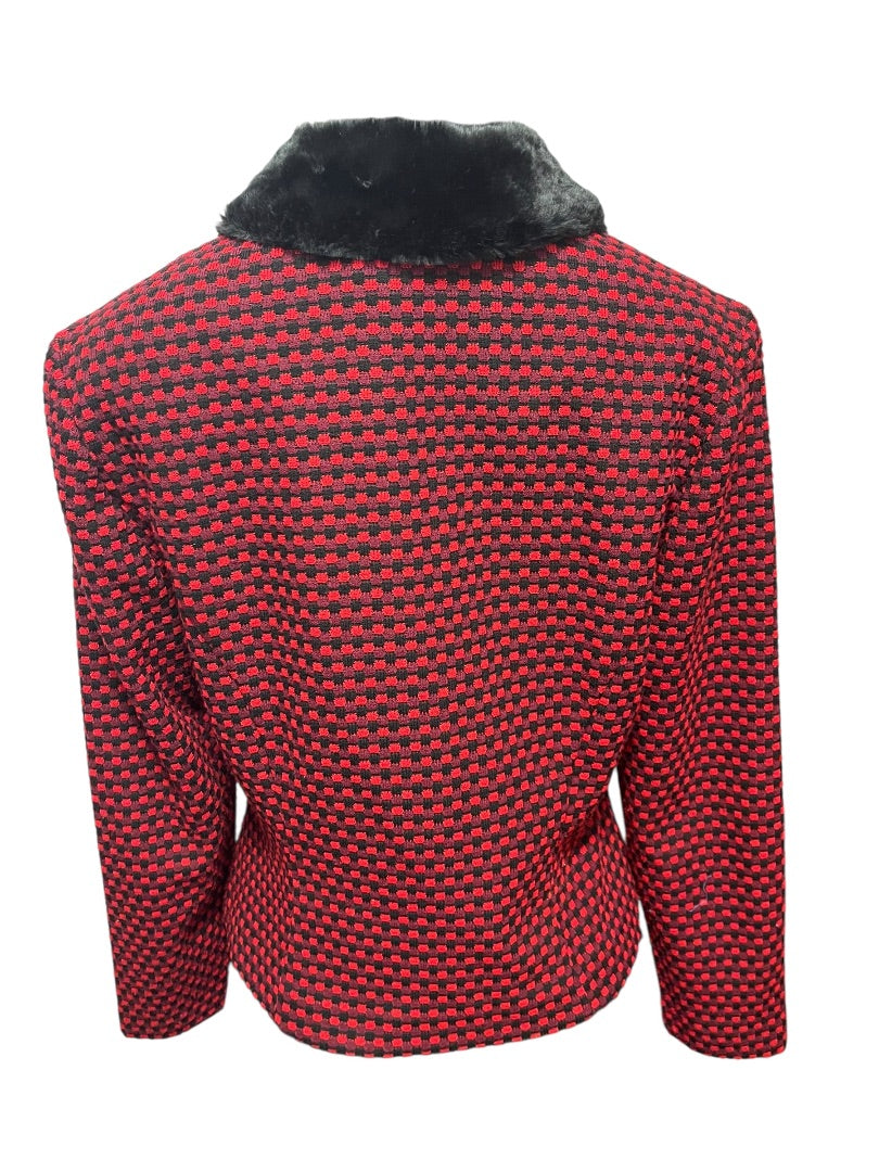 Size 8P Postive Attitude Vintage Womens Petite Zip Up Knit Checkered Jacket Fleece Collar