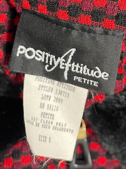 Size 8P Postive Attitude Vintage Womens Petite Zip Up Knit Checkered Jacket Fleece Collar