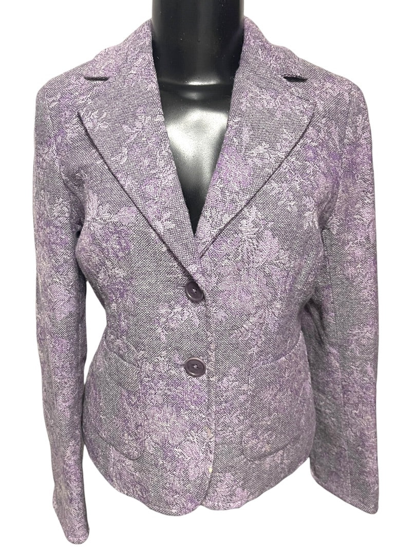Size 2P Ann Taylor Petites Womens Purple Tapestry Blazer Jacket