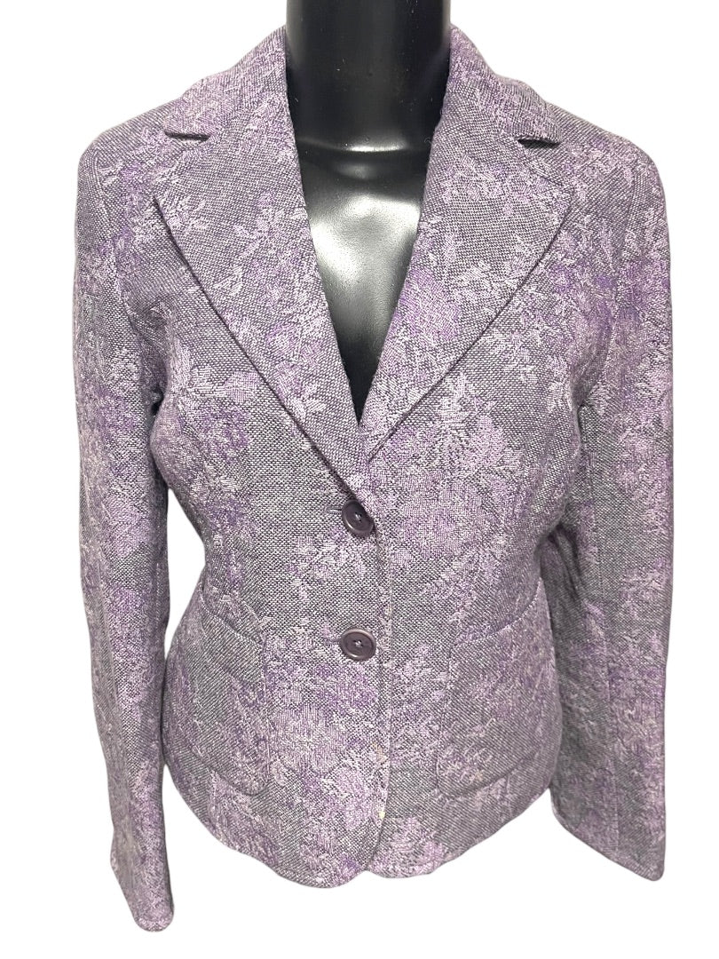 Size 2P Ann Taylor Petites Womens Purple Tapestry Blazer Jacket