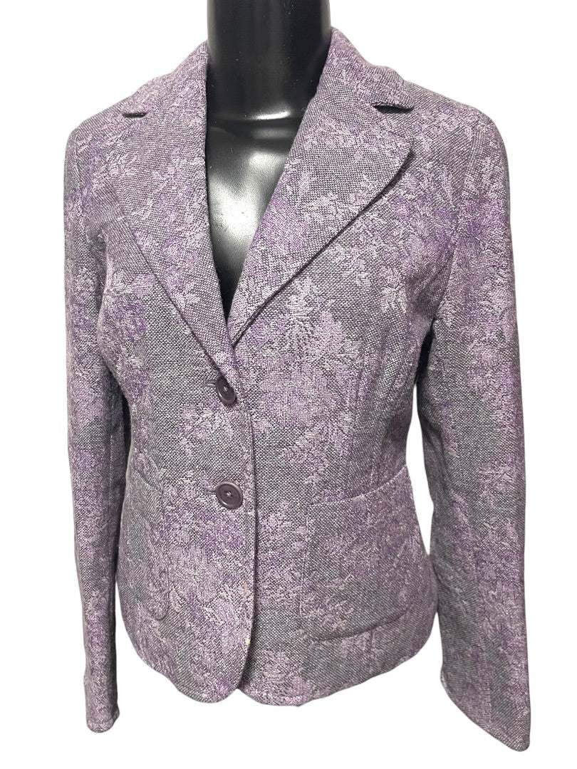 Size 2P Ann Taylor Petites Womens Purple Tapestry Blazer Jacket