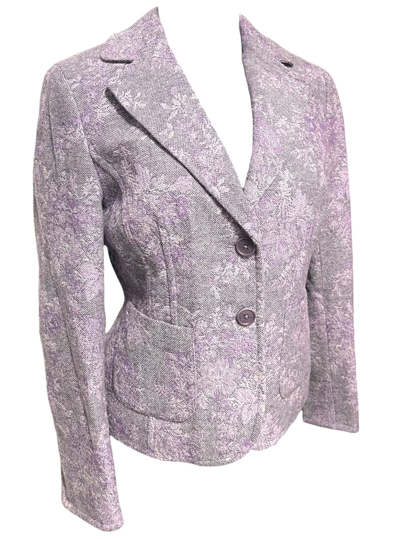 Size 2P Ann Taylor Petites Womens Purple Tapestry Blazer Jacket