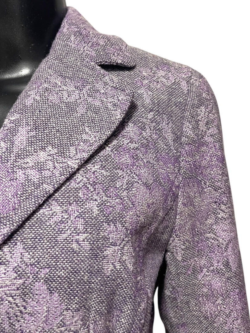 Size 2P Ann Taylor Petites Womens Purple Tapestry Blazer Jacket