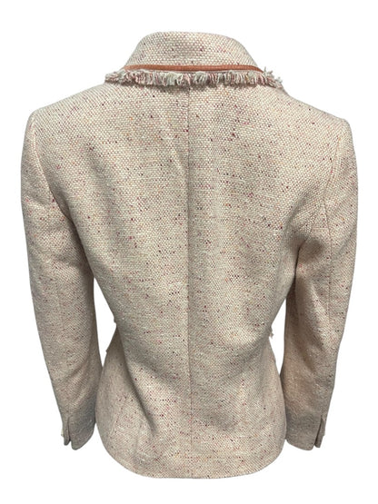 Size 2P AT Studio Womens Pink Tweed Jacket Blazer Fringe Velvet Trim