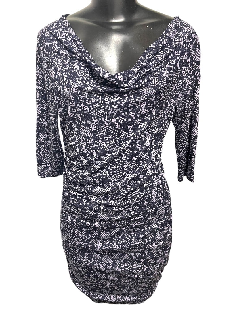Medium Petite Loft Navy Lavender Pullover Dress Drape Neckline Stretch