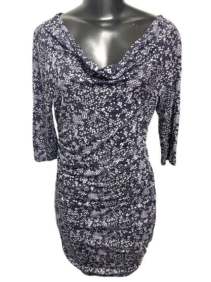 Medium Petite Loft Navy Lavender Pullover Dress Drape Neckline Stretch