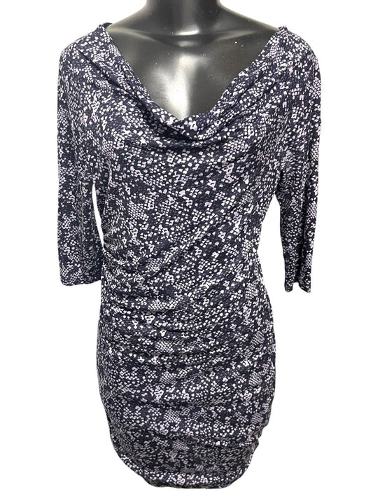 Medium Petite Loft Navy Lavender Pullover Dress Drape Neckline Stretch