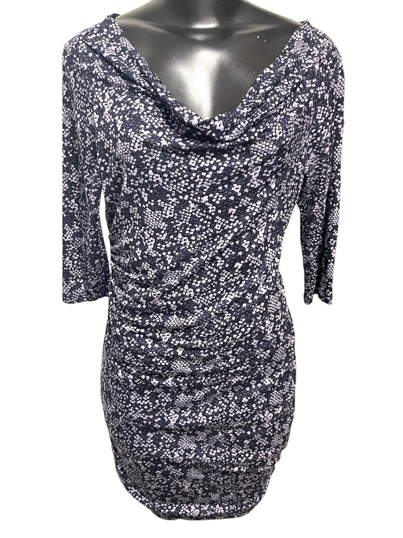 Medium Petite Loft Navy Lavender Pullover Dress Drape Neckline Stretch