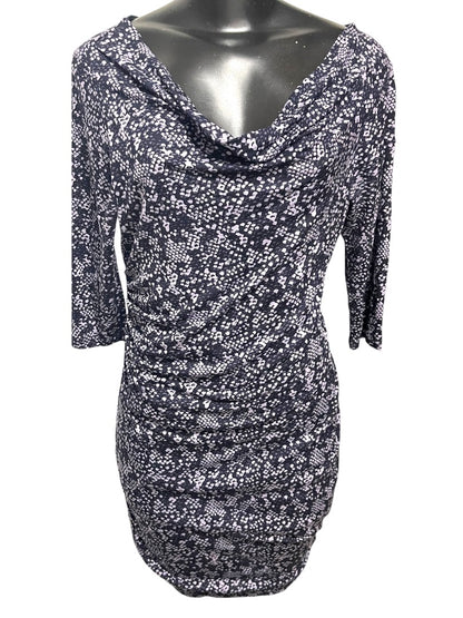 Medium Petite Loft Navy Lavender Pullover Dress Drape Neckline Stretch
