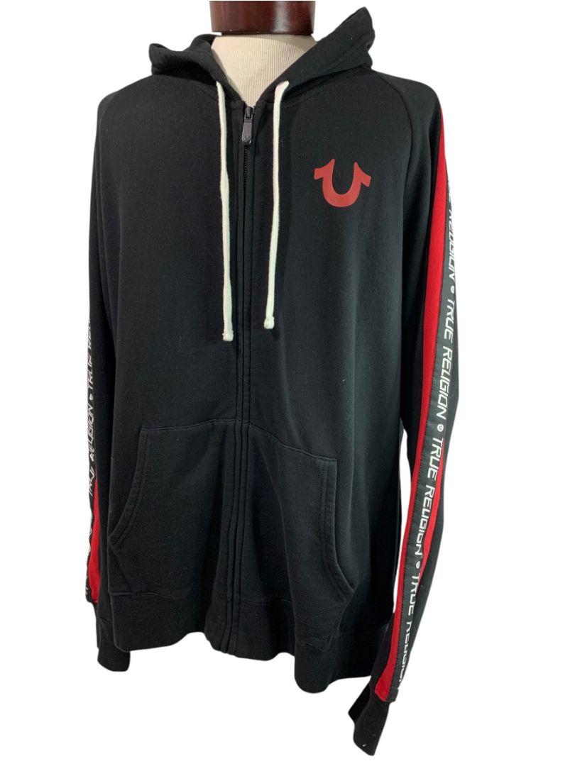 3XL True Religion Mens Zip Up Hoodie Sweatshirt Black Red