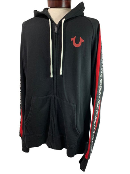 3XL True Religion Mens Zip Up Hoodie Sweatshirt Black Red