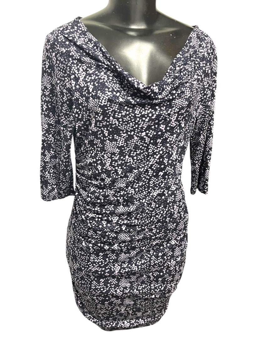 Medium Petite Loft Navy Lavender Pullover Dress Drape Neckline Stretch