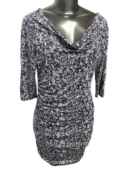 Medium Petite Loft Navy Lavender Pullover Dress Drape Neckline Stretch