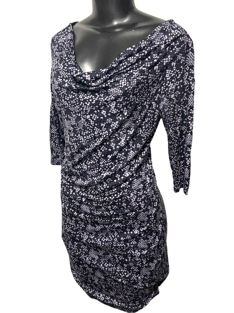 Medium Petite Loft Navy Lavender Pullover Dress Drape Neckline Stretch