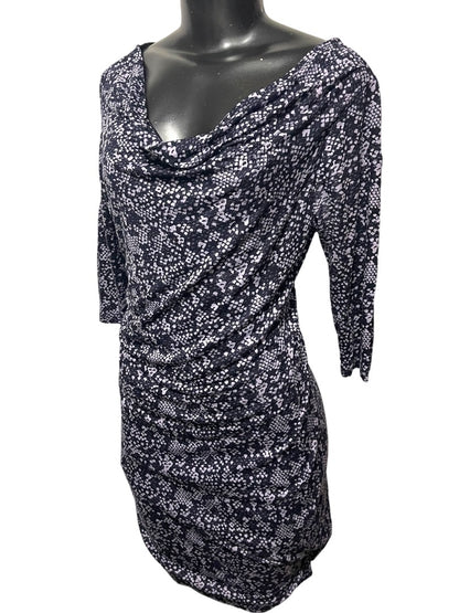 Medium Petite Loft Navy Lavender Pullover Dress Drape Neckline Stretch