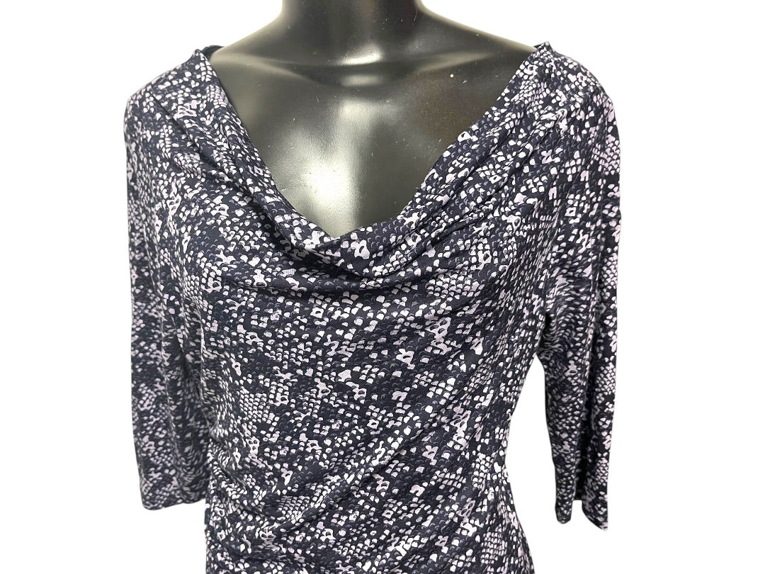 Medium Petite Loft Navy Lavender Pullover Dress Drape Neckline Stretch