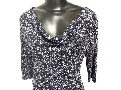 Medium Petite Loft Navy Lavender Pullover Dress Drape Neckline Stretch