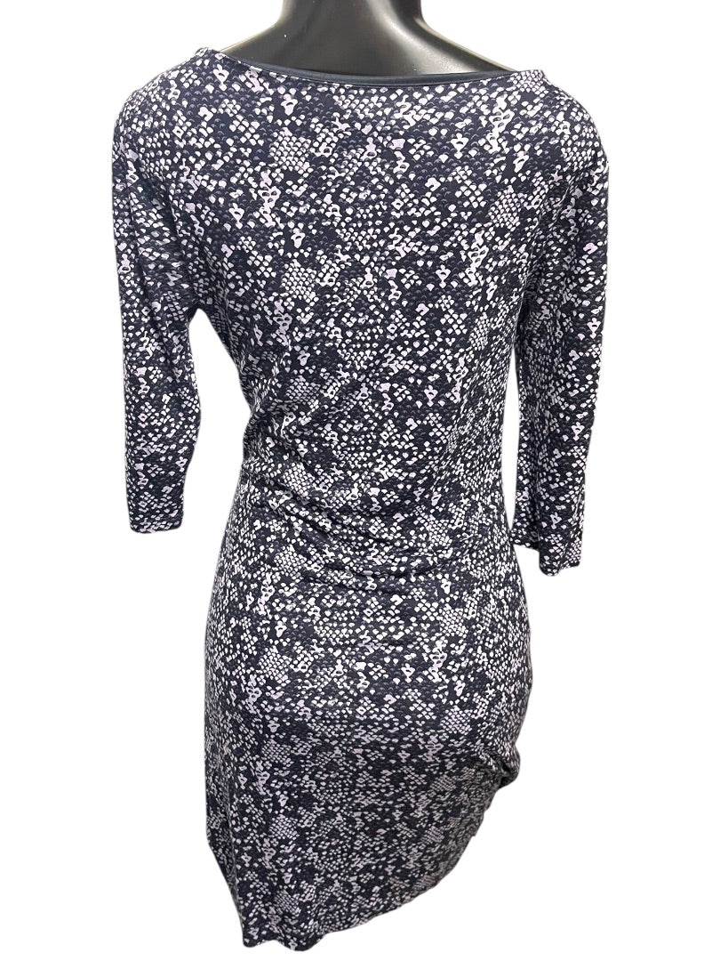 Medium Petite Loft Navy Lavender Pullover Dress Drape Neckline Stretch