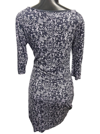 Medium Petite Loft Navy Lavender Pullover Dress Drape Neckline Stretch