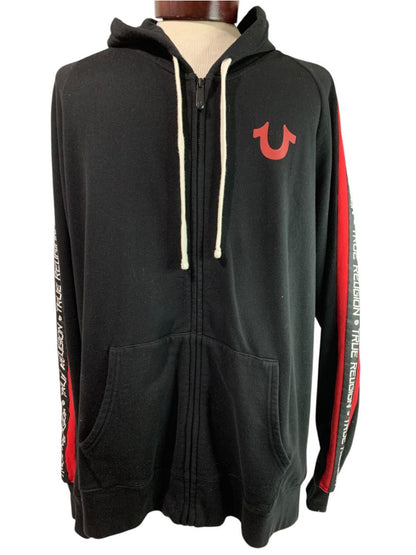 3XL True Religion Mens Zip Up Hoodie Sweatshirt Black Red