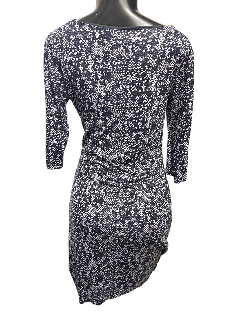 Medium Petite Loft Navy Lavender Pullover Dress Drape Neckline Stretch